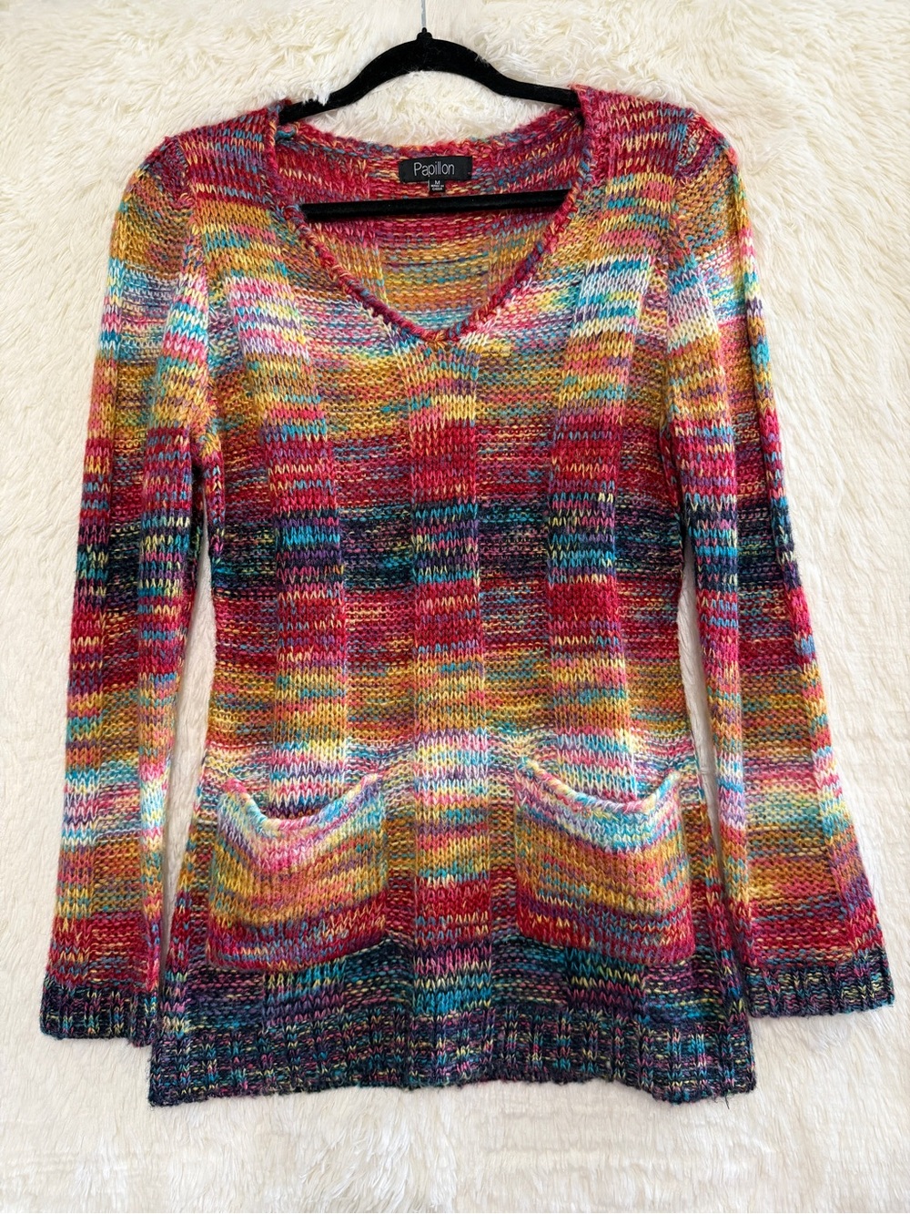 Papillon Womens Y2K Whimsigoth Rainbow Loose Knit Tunic Sweater M Fairy Grunge